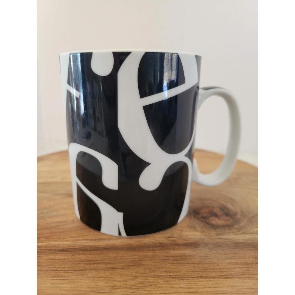 Konitz Cafe Black White Latte Mug Ceramic Typographic Text Coffee Cup Letters